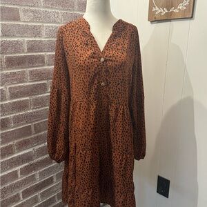 Leopard Print Long Sleeve Dress M